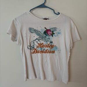 vintage y2k harley davidson los angeles rhinestone graphic cropped tee shirt